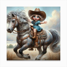 Little Cowgirl Riding A Horse 1 Canvas Print
