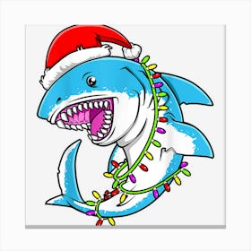 Santa Shark Cute Christmas Lights Sharkmas Xmas Canvas Print