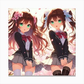 Two Anime Girls In School Uniforms Canvas Print