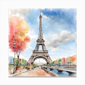 Watercolor Paris Eiffel Tower 1 Canvas Print