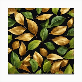 Gold Leaves On Black Background Canvas Print