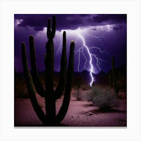 Desert Lightning Over Cactus Canvas Print