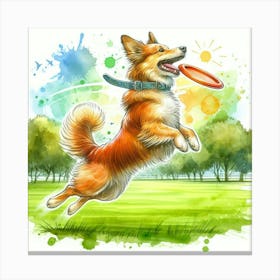 Dog Jumping Frisbee 1 Canvas Print