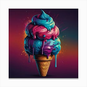 T-shirt vector, [ICE CREAM] graphic, synthwave, vivid colors, detailed, high quality 8k. --s 500. Canvas Print