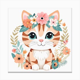 Floral Baby Cat Nursery Illustration (21) Canvas Print