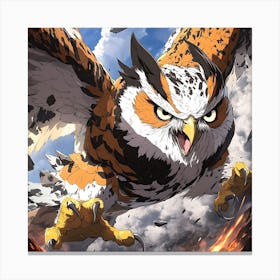 Aggressive Anime Owl Artwork Painting 1 Canvas Print