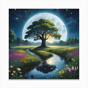 Tree In The Moonlight 1 Canvas Print