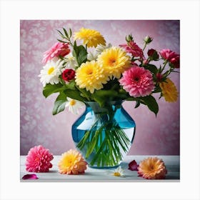 Dahlias In A Vase 1 Canvas Print