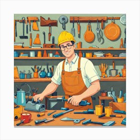 Carpenter In His Workshop Canvas Print