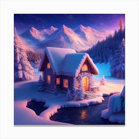 Winter Cabin In The Mountains Canvas Print