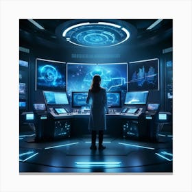 A Futuristic Control Room Showcasing Advanced Ai Powered Data Analysis Featuring An Array Of Comple (2) Canvas Print