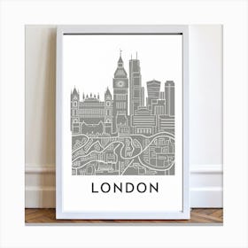 London Map Minimal Line Art Print Painting(1) Canvas Print