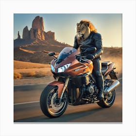Lion On A Motorcycle 4 Canvas Print
