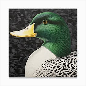 Ohara Koson Inspired Bird Painting Mallard Duck 2 Square Canvas Print