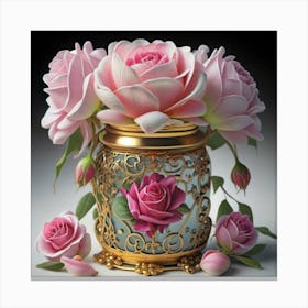 Roses in Antique fuchsia jar 5 Canvas Print