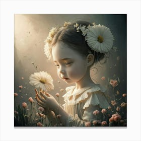 Little Girl With Daisies Canvas Print