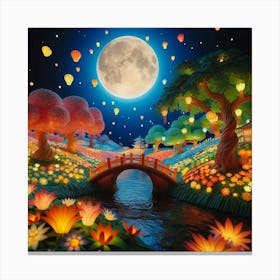 Asian Landscape At Night Canvas Print