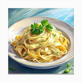 Plate Of Fettuccine Pasta With Parsley Canvas Print