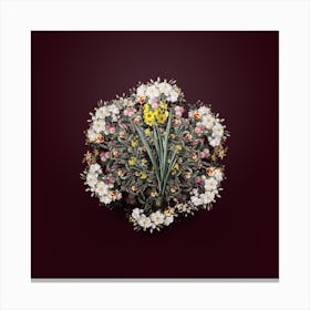 Vintage Daffodil Flower Wreath on Wine Red Canvas Print