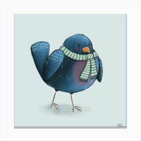 Blue Bird With Scarf Canvas Print