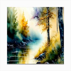 Watercolor Of A River Canvas Print