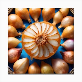 Onion On Blue Background Canvas Print