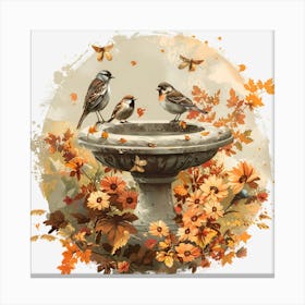 Birds In The Birdbath Canvas Print