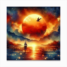 Sunset With Sailboat Canvas Print