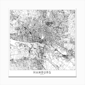Hamburg White Map Square Canvas Print