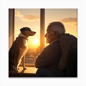 Sunset With Dog Canvas Print