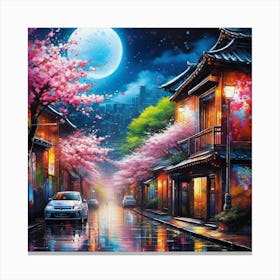 Asian Street At Night Canvas Print