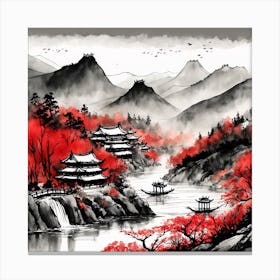 Chinese Landscape Mountains Ink Painting (25) 1 Canvas Print