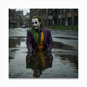 Jokers Reflection In A Puddle With A Gloomy Background Canvas Print