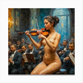 Symphony Orchestra and Naked Woman as Violinist Canvas Print