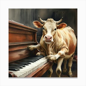 Cow Playing Piano 3 Canvas Print