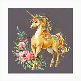 Unicorn With Flowers 1 Canvas Print