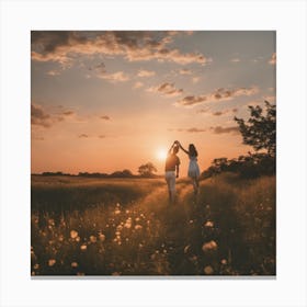 Sunset Couple In The Field Canvas Print