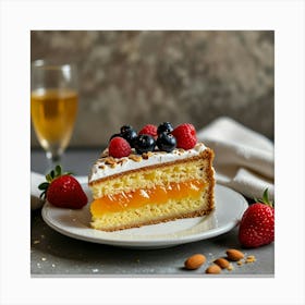 Cake With Berries And Champagne Canvas Print