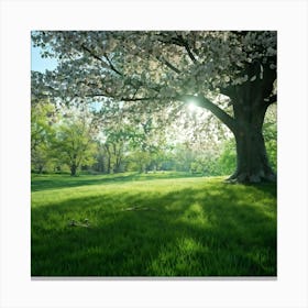 An Awe Inspiring Tree Gleaming With Spring Blossoms Standing Tall Amidst The Tranquility Of A Seren Canvas Print