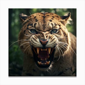 Tiger Roaring In The Forest Canvas Print