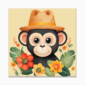 Floral Baby Monkey Nursery Illustration (18) Canvas Print