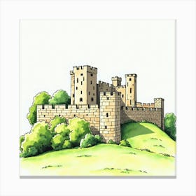 Watercolor Painting Of The Barnard Castle In County Durham, Capturing Its Medieval Architecture And Picturesque Setting Canvas Print