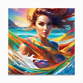 Of A Woman In The Ocean Canvas Print