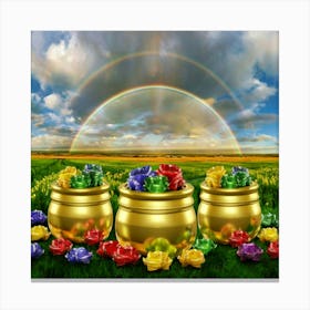 A Stunning Image Of Four Pots Of Gold Each With Canvas Print