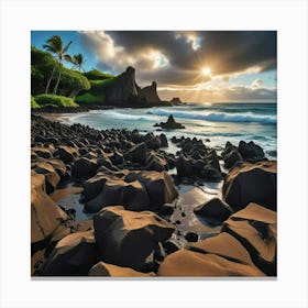 Sunset At Hawaiian Beach Canvas Print