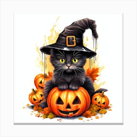 Black kitten wizard hat Canvas Print