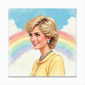 Soft Pastel Watercolor Sky And Rainbow Hues, Princess Diana Smiling Brightly Canvas Print