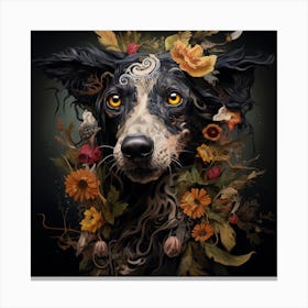 Dog With Flowers 1 Canvas Print