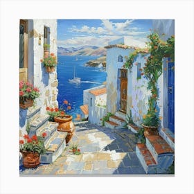 Greece VIllage Oil Painting Canvas Print