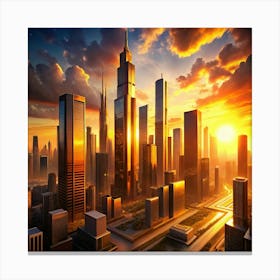 Cityscape At Sunset Canvas Print